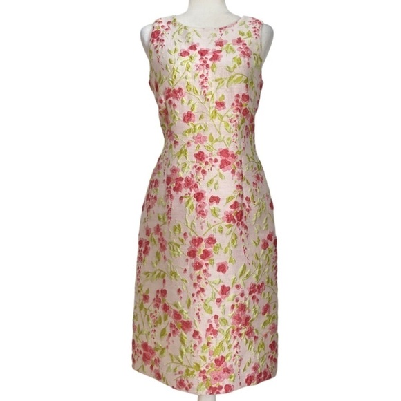 Leggiadro Matelasse Silk Floral Dress Sleeveless Midi Dress White Pink - Picture 12 of 14